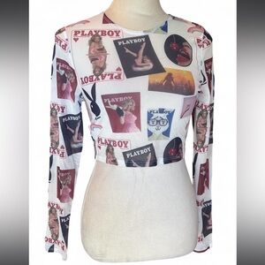 Playboy By PacSun V-Day Collage Mesh Long Sleeve Top